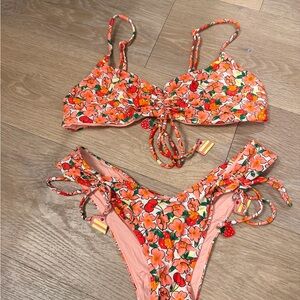 Blackbough Floral Bikini - Orange and Green strawberry charms